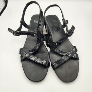 Eileen Fisher Patent Leather Cork Wedge Sandals 9.5